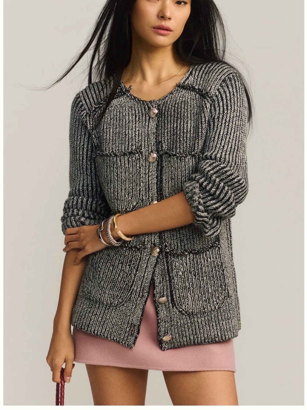 By Anthropologie Patch-Pocket Marled Cardigan Sweater